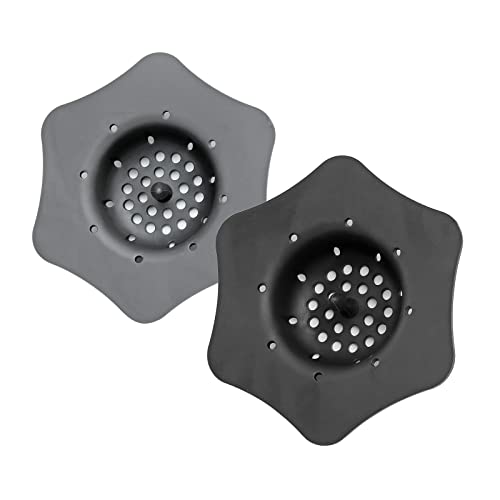 COOK WITH COLOR Kitchen Sink Strainer- Silicone, Flexible Sink Strainer, Sink Drain Strainer, Flower Shape(2 Pack - Black & Charcoal)