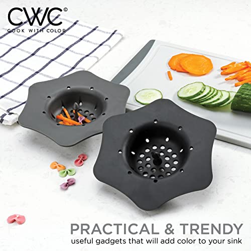COOK WITH COLOR Kitchen Sink Strainer- Silicone, Flexible Sink Strainer, Sink Drain Strainer, Flower Shape(2 Pack - Black & Charcoal)