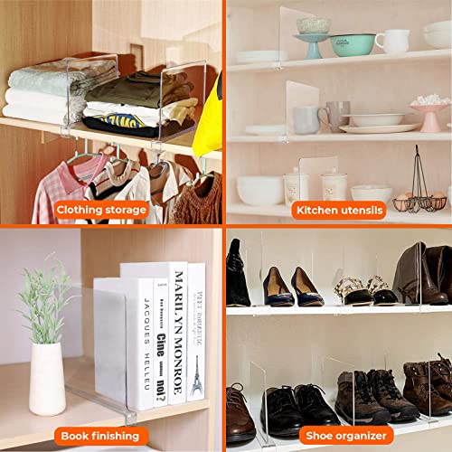 8Pcs Clear Acrylic Shelf Dividers for Closet Organization Transparent Closet Shelf Divider Organization to Organize Wood Closet Separator for Organization in Bedroom, Kitchen and Office Shelves…