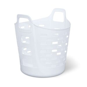 clorox flexible laundry basket - plastic hamper for clothes, bedroom, and storage - portable round bin with carry handles, 1 bushel, white