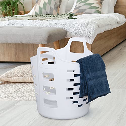 Clorox Flexible Laundry Basket - Plastic Hamper for Clothes, Bedroom, and Storage - Portable Round Bin with Carry Handles, 1 Bushel, White
