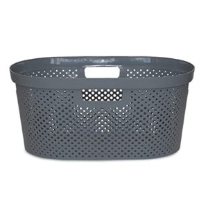 Clorox Laundry Basket Plastic - Portable Clothes Hamper with Handles - Short Storage Bin for Bedroom and Baby Nursery, 1 Bushel, Grey