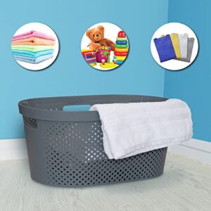 Clorox Laundry Basket Plastic - Portable Clothes Hamper with Handles - Short Storage Bin for Bedroom and Baby Nursery, 1 Bushel, Grey