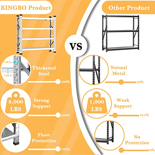 KINGBO Garage Shelving, 4 Shelf Adjustable Stainless Steel Industrial Storage Rack, 59" W x 20" D x 59" H Heavy Duty Industrial Shelving for Garage, Shop, Warehouse, Basement, Total Capacity 8,000 lbs