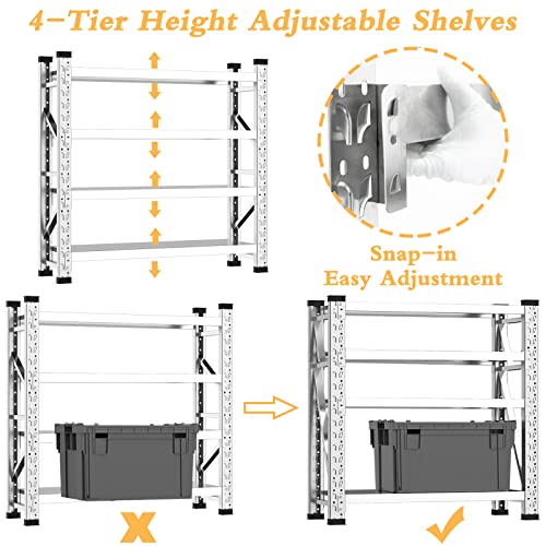 KINGBO Garage Shelving, 4 Shelf Adjustable Stainless Steel Industrial Storage Rack, 59" W x 20" D x 59" H Heavy Duty Industrial Shelving for Garage, Shop, Warehouse, Basement, Total Capacity 8,000 lbs