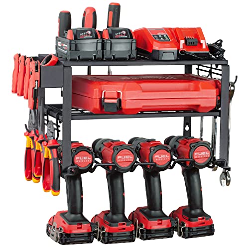 TreeLen Power Tool Organizer Wall Mount, Power Tool Holder 3 Layers Heavy Duty Drill Holder Suitable for Garage, Workshop and Warehouse