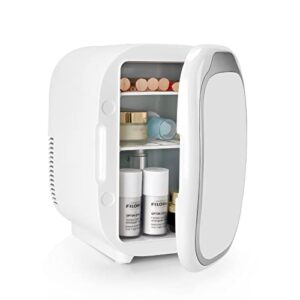 ethereal mini-skincare-fridge-for-bedroom, 6 liter/8 can ac/dc portable thermoelectric cooler and warmer compact refrigerator, portable small fridge for skincare foods medications
