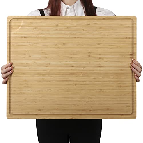 Extra Large Bamboo Cutting Board, 24x18 Inch Large Butcher Block Chopping Board with Handle and Juice Groove, Carving Board for Turkey, Meat, Vegetables, BBQ, 100% Organic Bamboo （XXL，24" x 18"）