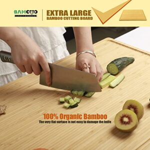 Extra Large Bamboo Cutting Board, 24x18 Inch Large Butcher Block Chopping Board with Handle and Juice Groove, Carving Board for Turkey, Meat, Vegetables, BBQ, 100% Organic Bamboo （XXL，24" x 18"）