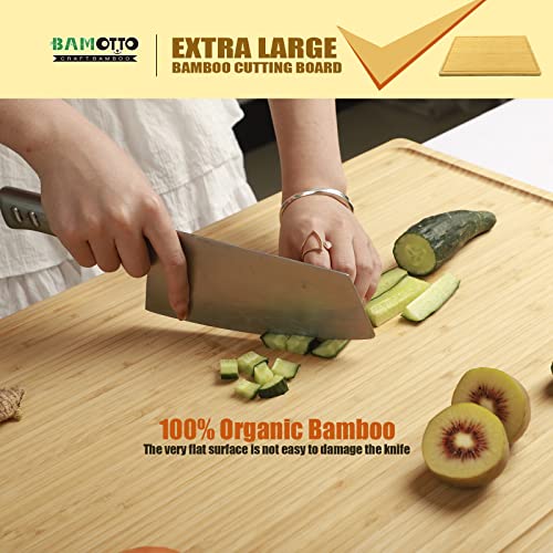 Extra Large Bamboo Cutting Board, 24x18 Inch Large Butcher Block Chopping Board with Handle and Juice Groove, Carving Board for Turkey, Meat, Vegetables, BBQ, 100% Organic Bamboo （XXL，24" x 18"）