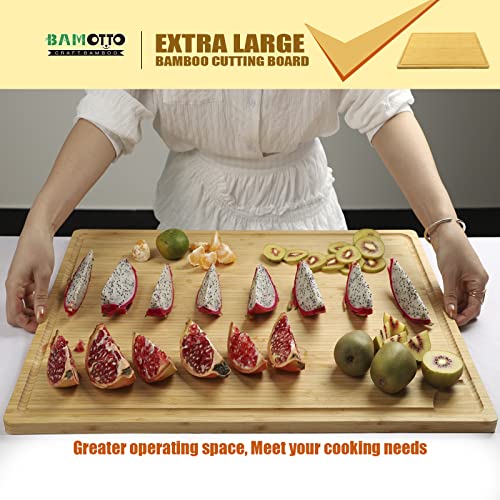 Extra Large Bamboo Cutting Board, 24x18 Inch Large Butcher Block Chopping Board with Handle and Juice Groove, Carving Board for Turkey, Meat, Vegetables, BBQ, 100% Organic Bamboo （XXL，24" x 18"）