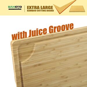 Extra Large Bamboo Cutting Board, 24x18 Inch Large Butcher Block Chopping Board with Handle and Juice Groove, Carving Board for Turkey, Meat, Vegetables, BBQ, 100% Organic Bamboo （XXL，24" x 18"）