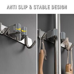 OUAIVANY Mop and Broom Holder Wall Mount, Mop Holder Stainless Steel Broom Hanger Rack Heavy Duty Broom Organizer for Home Kitchen Bathroom (2 Packs)