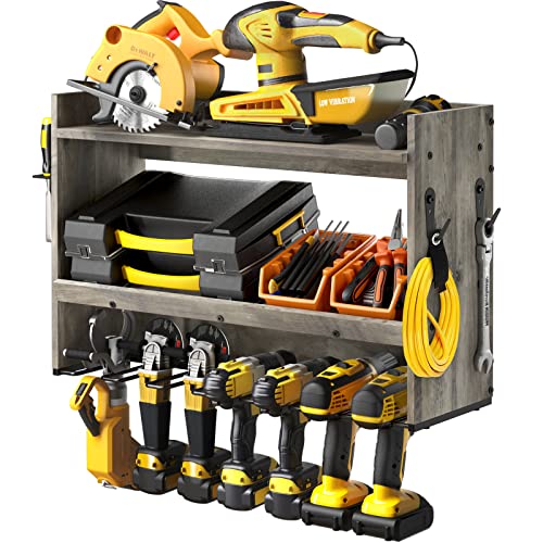 Bowdanie Power Tool Organizer, Drill Storage Wall Mount with 7 Slots, Garage Organizers and Storage, 3 Layers Drill Holder, Tool Storage Rack for Cordless Drills Charging Station Screwdriver Workshop