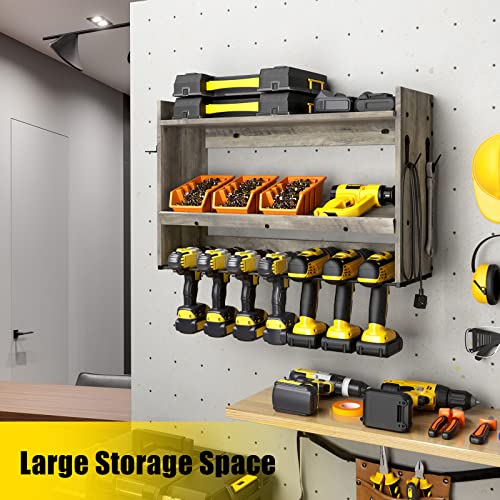Bowdanie Power Tool Organizer, Drill Storage Wall Mount with 7 Slots, Garage Organizers and Storage, 3 Layers Drill Holder, Tool Storage Rack for Cordless Drills Charging Station Screwdriver Workshop