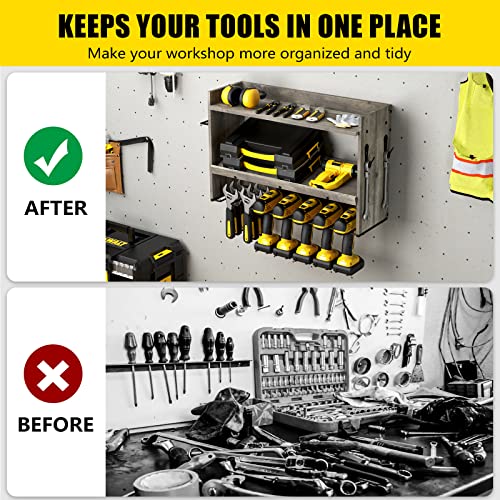 Bowdanie Power Tool Organizer, Drill Storage Wall Mount with 7 Slots, Garage Organizers and Storage, 3 Layers Drill Holder, Tool Storage Rack for Cordless Drills Charging Station Screwdriver Workshop