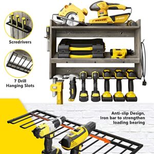 Bowdanie Power Tool Organizer, Drill Storage Wall Mount with 7 Slots, Garage Organizers and Storage, 3 Layers Drill Holder, Tool Storage Rack for Cordless Drills Charging Station Screwdriver Workshop