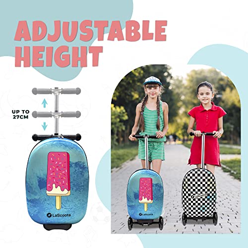 Lascoota Scooter Suitcase, Foldable Scooter Luggage For Kids - Lightweight Kids Ride on Luggage Scooter, LED Lights - Video Game Graphic Suitcase Scooter, Ride On Suitcase for Kids Ages 4-8