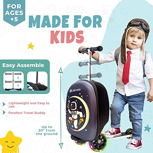 Lascoota Scooter Suitcase, Foldable Scooter Luggage For Kids - Lightweight Kids Ride on Luggage Scooter, LED Lights - Video Game Graphic Suitcase Scooter, Ride On Suitcase for Kids Ages 4-8
