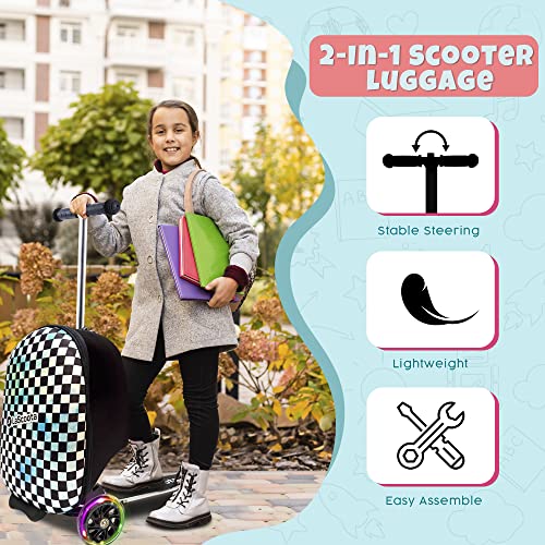 Lascoota Scooter Suitcase, Foldable Scooter Luggage For Kids - Lightweight Kids Ride on Luggage Scooter, LED Lights - Video Game Graphic Suitcase Scooter, Ride On Suitcase for Kids Ages 4-8
