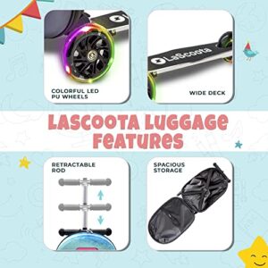 Lascoota Scooter Suitcase, Foldable Scooter Luggage For Kids - Lightweight Kids Ride on Luggage Scooter, LED Lights - Video Game Graphic Suitcase Scooter, Ride On Suitcase for Kids Ages 4-8