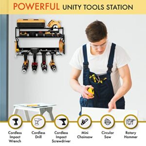 PITCH + PULSE Power Tool Organizer, Garage Tool Storage Organization, Drill Holder Racks Wall Mount Floating Shelf Set for Workshop Shed Pegboard Fitted