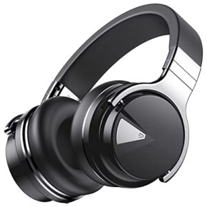 audonia e7 wireless headphones with mic deep bass, bluetooth headphones over ear, hi-def audio, comfortable memory foam ear cups with 30h playtime for travel, home - titanium black