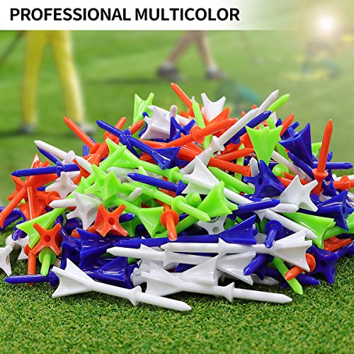 ENHUA GOLF Tees Plastic 60 Count,3 1/4 Inch Long Frictionless Unbreakable Step Tee Bulk Colored Tees Reduce Friction & Side Spin(Mixcolor)