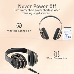 Bluetooth Headphones Over Ear, 6S Foldable Wireless Headphones with 6 EQ Modes, 40 Hours Playtime HiFi Stereo Headset with Mic, Soft Ear Pads, TF/FM for Cellphone/PC/Home (Black & Gold)