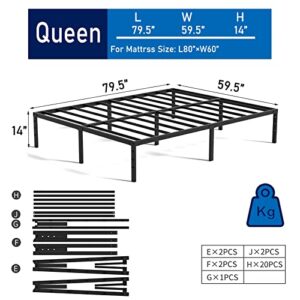 Vengarus Queen Bed Frame - 14inch Heavy Duty Metal Platform Bed Frames Queen Size with Storage Space Under Frame, Sturdy Steel Slat Support, No Box Spring Needed