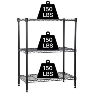 yewuli 3 tier shelf storage rack metal wire shelving unit steel short shelves for storage, adjustable shelf metro shelving 450lbs capacity for kitchen garage, 23lx13.2wx30.2h black