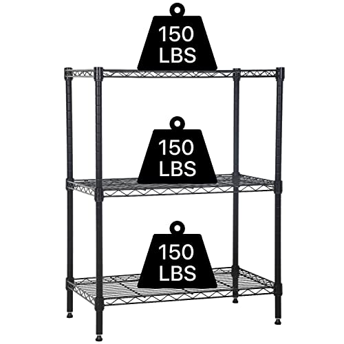 Yewuli 3 Tier Shelf Storage Rack Metal Wire Shelving Unit Steel Short Shelves for Storage, Adjustable Shelf Metro Shelving 450lbs Capacity for Kitchen Garage, 23Lx13.2Wx30.2H Black