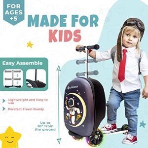 LaScoota Scooter Suitcase, Foldable Scooter Luggage For Kids - Lightweight Kids Ride on Luggage Scooter with Wheels, LED Lights - Ice Cream Graphic Suitcase Scooter, Ride On Suitcase for Kids Ages 4-8