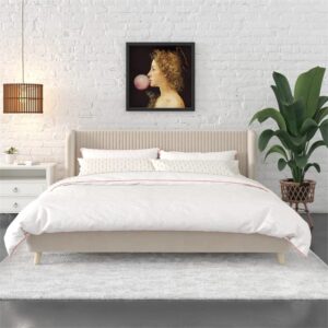 Novogratz Holly Upholstered Wingback Bed Frame, King, Ivory Velvet