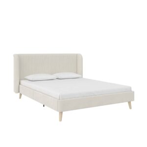 Novogratz Holly Upholstered Wingback Bed Frame, Queen, Ivory Velvet