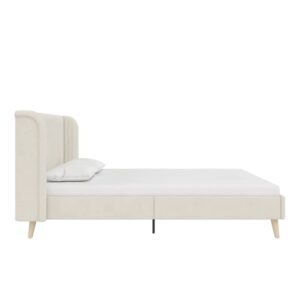 Novogratz Holly Upholstered Wingback Bed Frame, Queen, Ivory Velvet