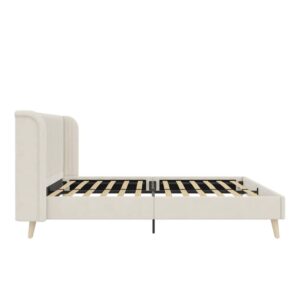 Novogratz Holly Upholstered Wingback Bed Frame, Queen, Ivory Velvet