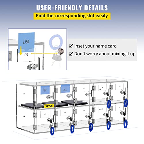 VEVOR Cell Phone Storage Locker, 10 Slots Acrylic Material with Door Locks and Keys, Wall-Mounted Cabinet Pocket Office Classroom Gym Box, Clear