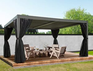 domi louvered pergola 10' × 13', outdoor aluminium pergola with adjustable roof, curtains and netting, hardtop gazebo for patio, deck, garden, yard, beach(gray)