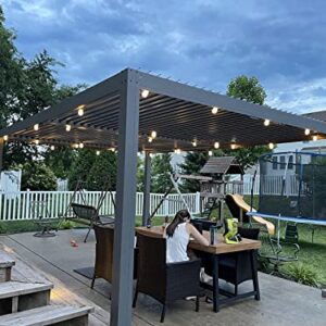 Domi Louvered Pergola 10' × 13', Outdoor Aluminium Pergola with Adjustable Roof, Curtains and Netting, Hardtop Gazebo for Patio, Deck, Garden, Yard, Beach(Gray)