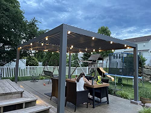 Domi Louvered Pergola 10' × 13', Outdoor Aluminium Pergola with Adjustable Roof, Curtains and Netting, Hardtop Gazebo for Patio, Deck, Garden, Yard, Beach(Gray)