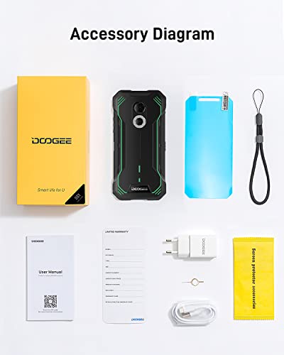 DOOGEE Rugged Smartphone 2023, S51 NFC Android 12 Rugged Phones, 4GB+64GB SD 512GB, 5180mAh Battery, Dual SIM 4G, 6.0" IPS HD Rugged Phones Unlocked, IP68 Waterproof, GPS Outdoor Rugged Android Phone