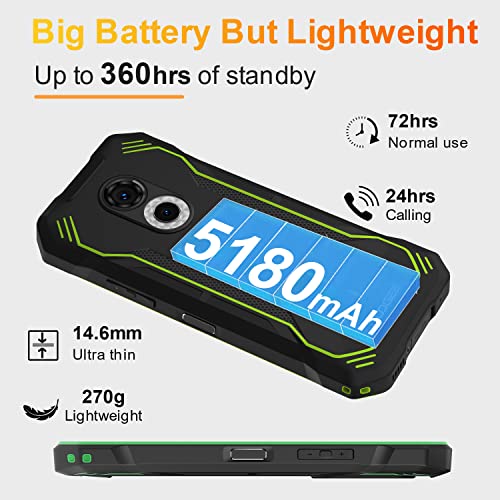 DOOGEE Rugged Smartphone 2023, S51 NFC Android 12 Rugged Phones, 4GB+64GB SD 512GB, 5180mAh Battery, Dual SIM 4G, 6.0" IPS HD Rugged Phones Unlocked, IP68 Waterproof, GPS Outdoor Rugged Android Phone