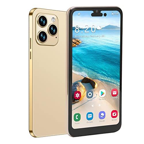 Unlocked Smartphones, I14 Pro Max Android 11, 128GB Unlocked Smart Phone 6.1inch HD Full Screen Phone Dual SIM Card Mobile Cellphones, Face ID Unlocked Cell Phone 4G with 4000mAh Large Battery(gold)