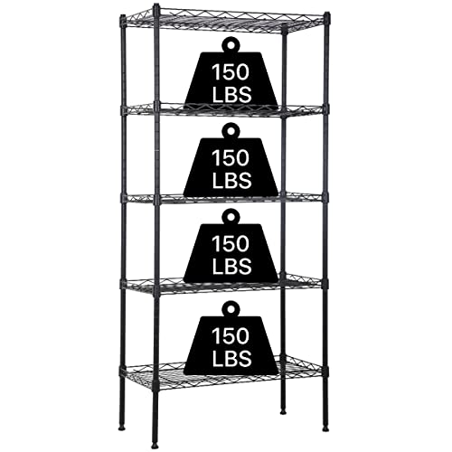 Yewuli 5 Tier Metal Shelves Storage Rack Pantry Shelving Unit Small Standing Shelf, Adjustable Organizer Racks Wire Shelving Unit for Laundry Bathroom Kitchen Closet, Black