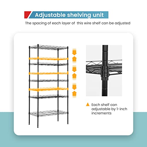 Yewuli 5 Tier Metal Shelves Storage Rack Pantry Shelving Unit Small Standing Shelf, Adjustable Organizer Racks Wire Shelving Unit for Laundry Bathroom Kitchen Closet, Black