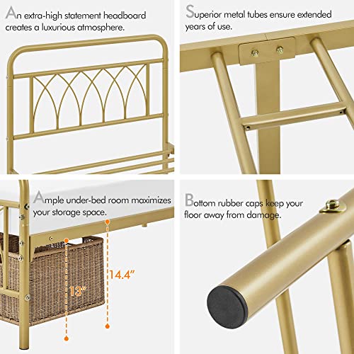 Yaheetech Twin Bed Frame Metal Platform Bed with Petal Accented Headboard/Footboard/14.4 Inch Under Bed Storage/No Box Spring Needed,Antique Gold