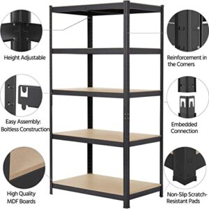 ANSIMIDA 5-Tier Metal Shelving Unit Adjustable Garage Storage Utility Rack Heavy Duty Shelves Organization Multipurpose Shelf Warehouse Basement Kitchen Living Room 35" L×16" W ×71" H, Black