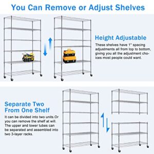 Wire Shelving Unit with Wheels, 6 Tier Adjustable Metal Shelving Heavy Duty Storage Shelves 2100 Lbs Capacity 48" L X 18" W X 82" H Metal Shelf for Pantry Kitchen Basement, Chrome