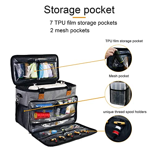 Kungfuking Universal Sewing Machine Carrying Case, Sewing Machine Bag with Multiple Pockets, Sewing Storage Case Travel Tote Bag for Singer, Brother, Janome etc Sewing Machine